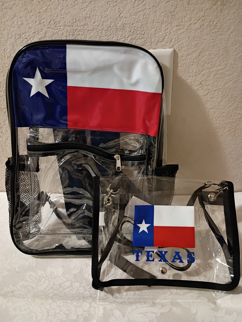 Texas Lone Star State Flag Clear Stadium Backpack and Crossbody Purse Set NWT